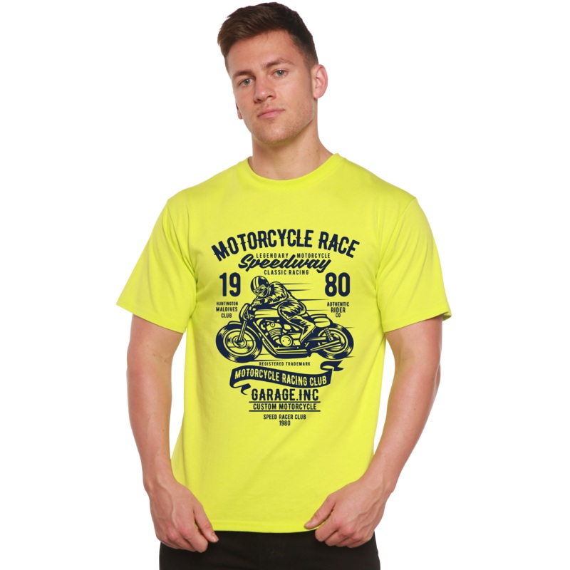 Motorcycles Race Men’s Bamboo Viscose/Organic Cotton Short Sleeve Graphic T-Shirt Medium Black