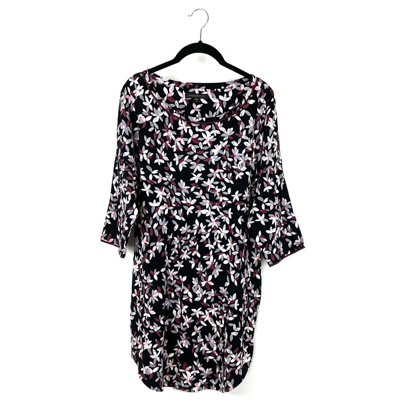 Black And Pink Floral Print Long-Sleeve Nightgown – Small
