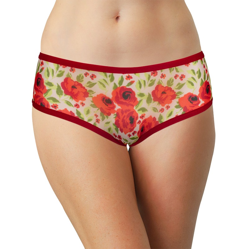 Floral All-Over Mesh Hipster S Red