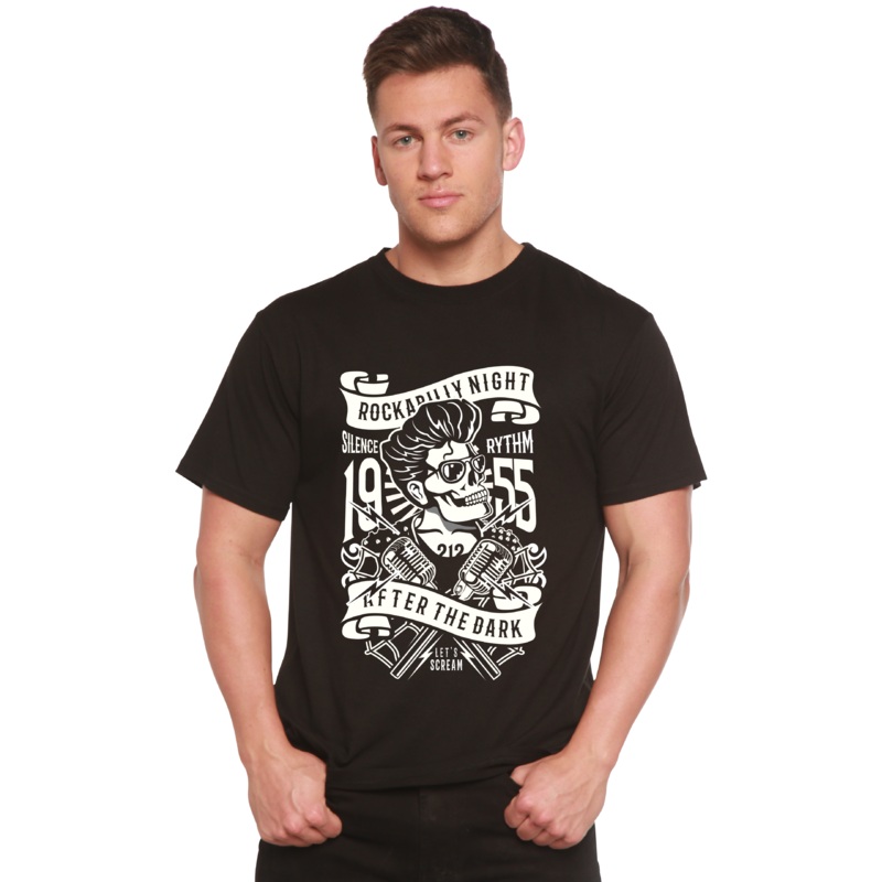 Rockabilly Night Spun Bamboo Men’s Bamboo Viscose/Organic Cotton Short Sleeve Graphic T-Shirt Medium Black