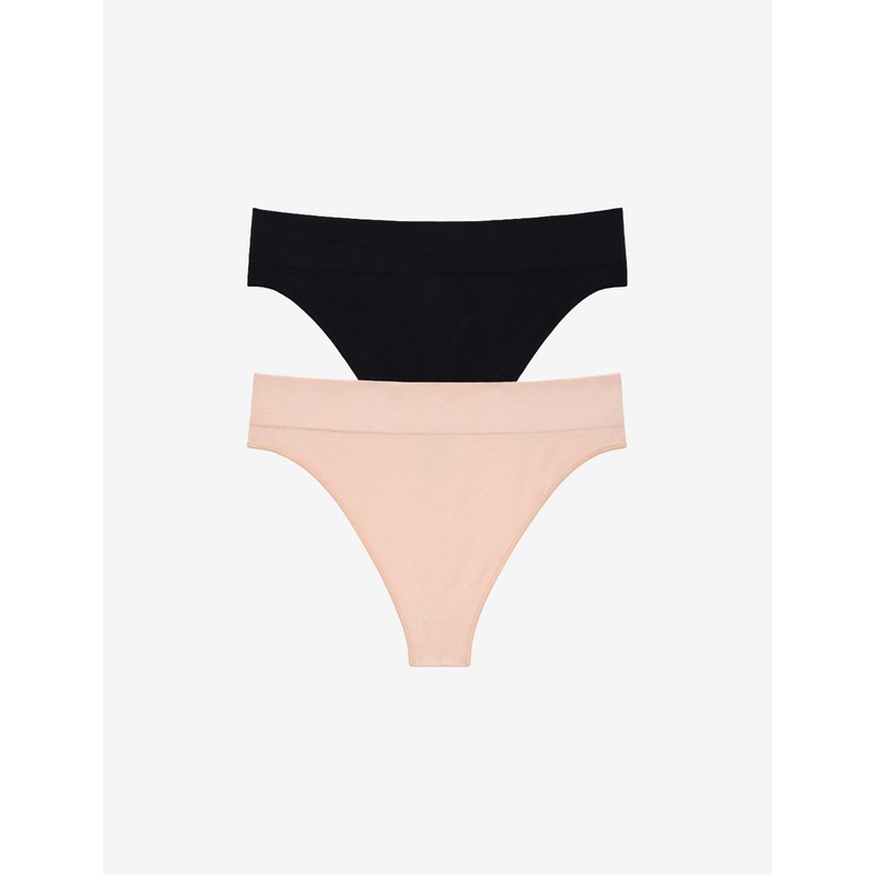Seamless Cloud Cotton Thong – 2 Pack black-rosedust XS