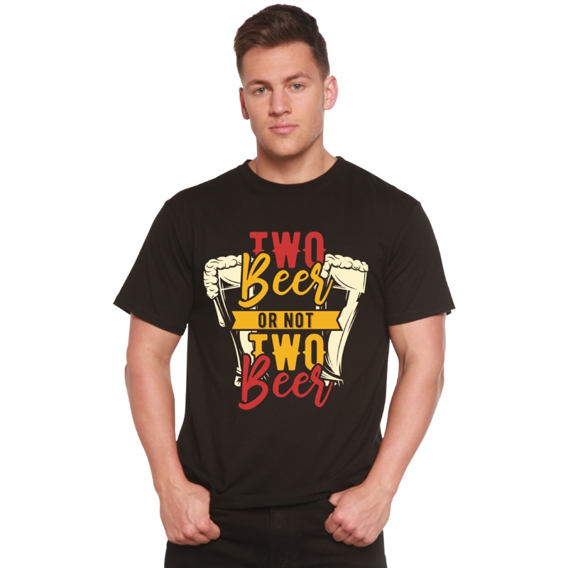 Two Beer Men’s Bamboo Viscose/Organic Cotton Short Sleeve Graphic T-Shirt Medium Black