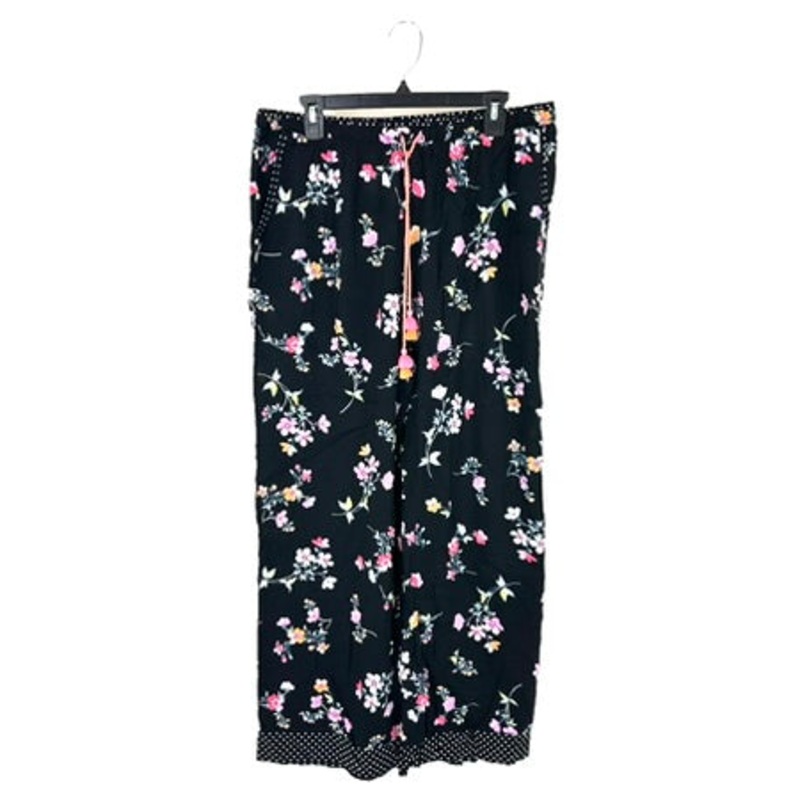Black Pajama Pants with Floral Pattern – 1X