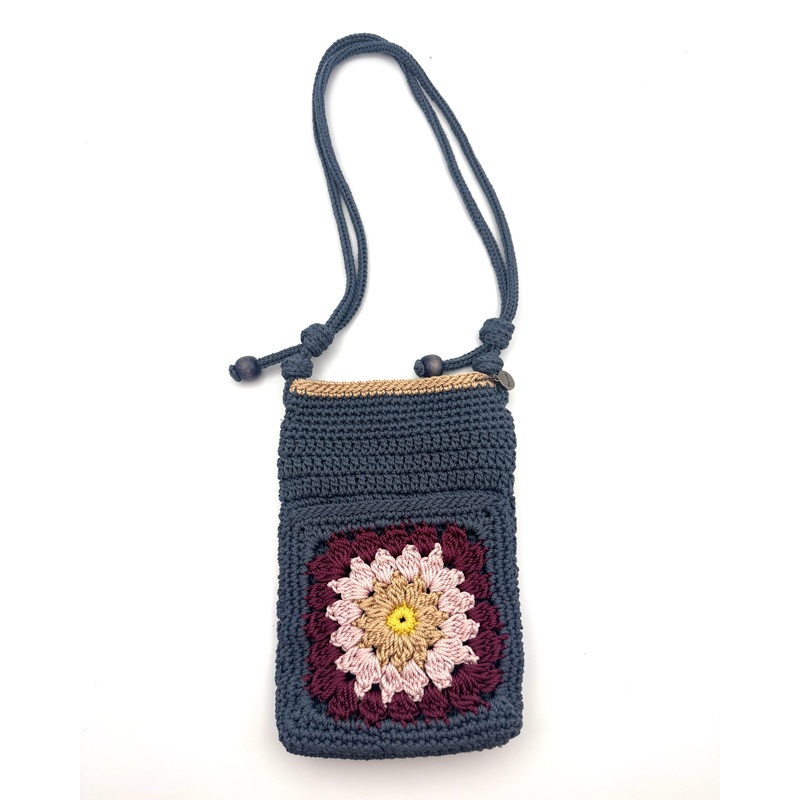 Blue And Floral Crochet Shoulder Bag