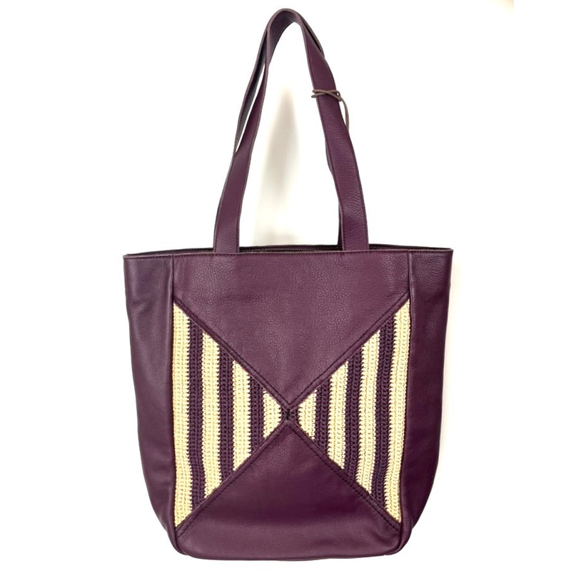 Burgundy Leather Crochet Tote Bag