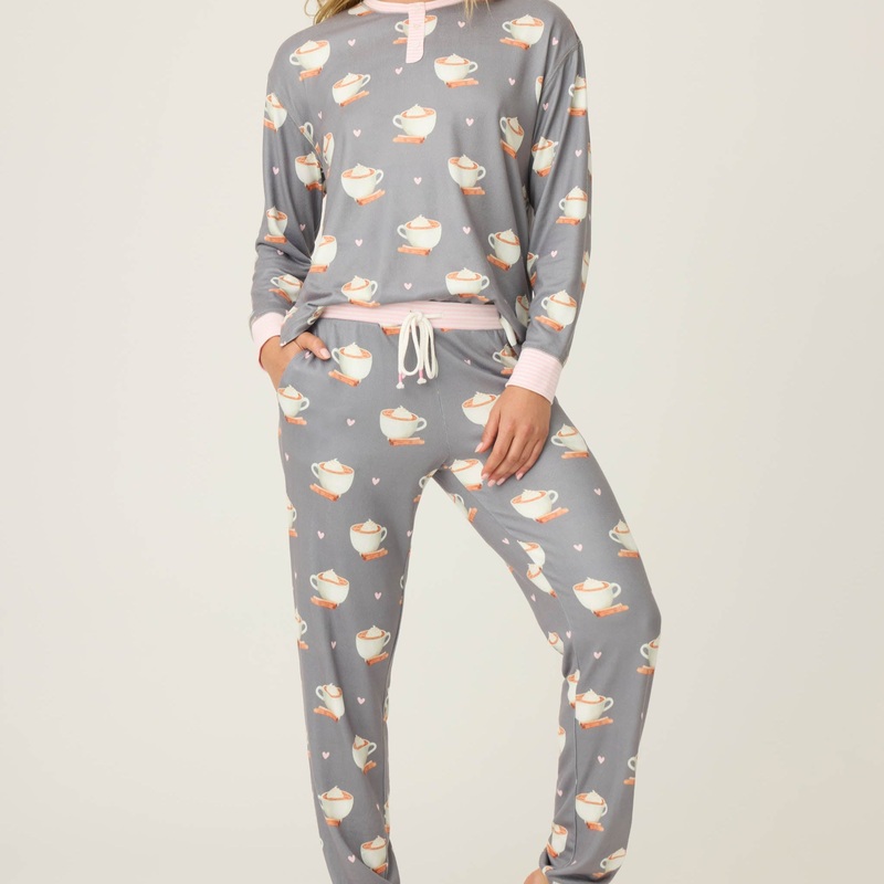 Love You A Latte PJ Set – RULTST – Charcoal GREY XS