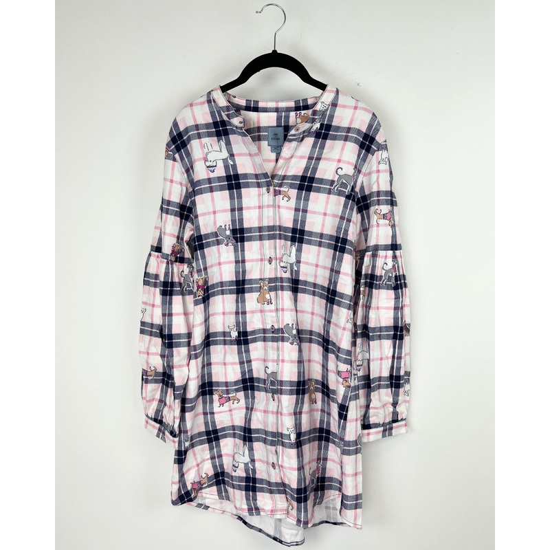 Navy Blue And Pink Plaid Sleepwear Dress – Small
