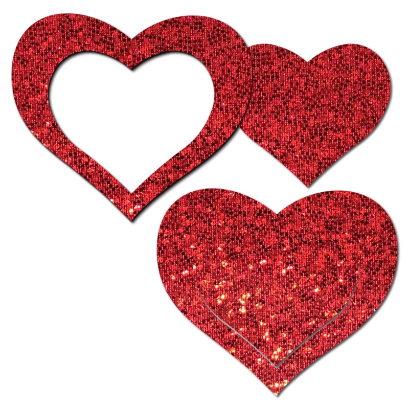 Peek-a-Boob: Red Glitter Heart Frame & Center Nipple Pasties by Pastease Red