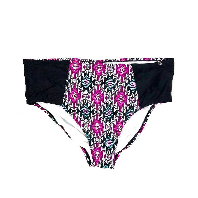 Beach Black and Purple Abstract Bathing Suit Bottom -Large