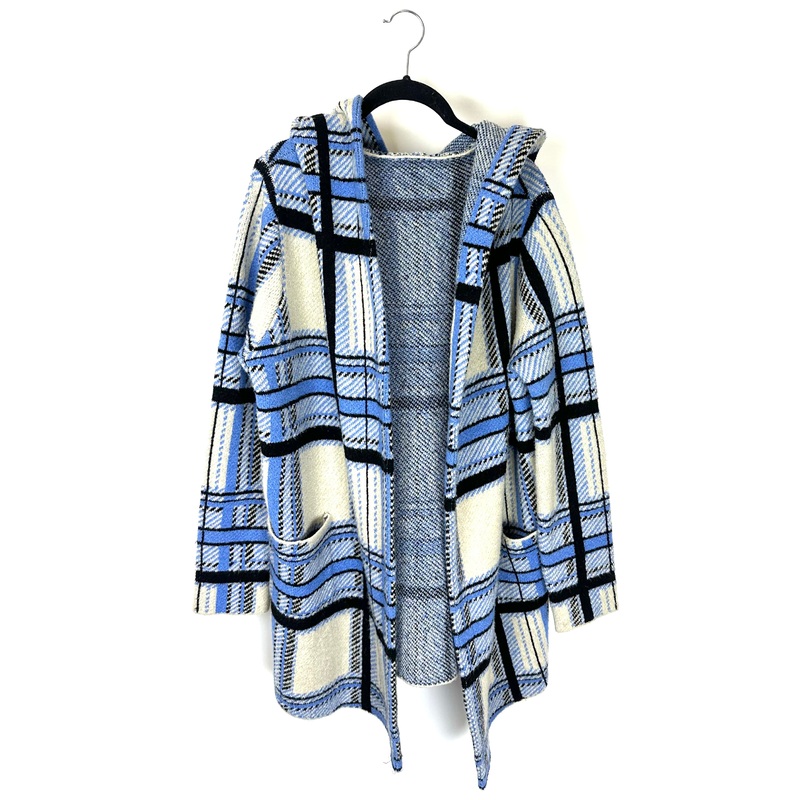 Blue Plaid Knit Long Cardigan- 8/10