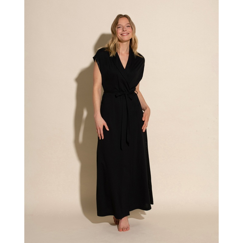 Conjunto De Bata Larga Y Pantalones Cortos Negro S