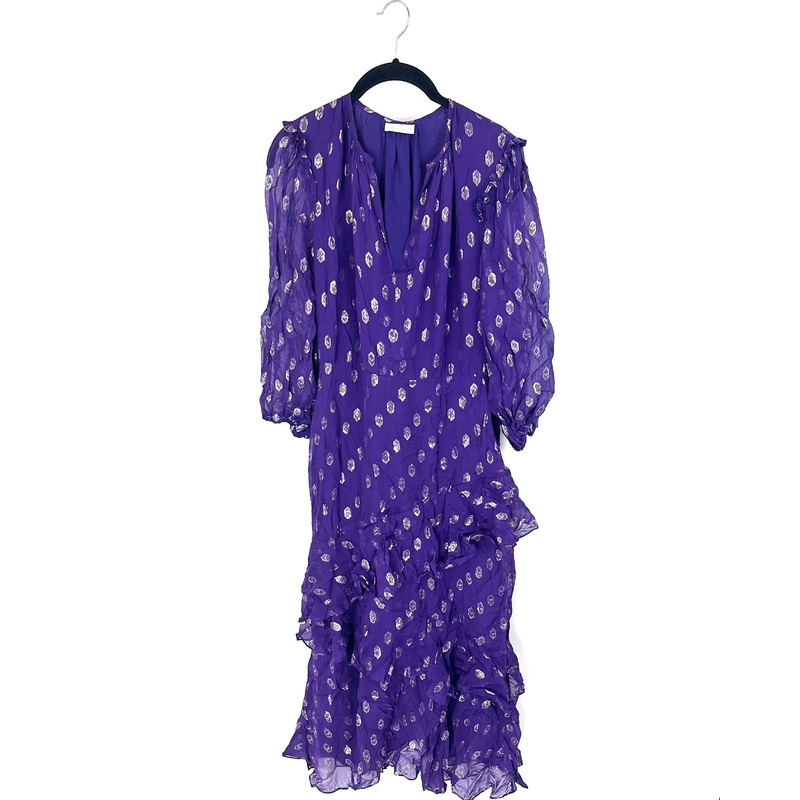 Purple and Metallic Patterned Dress – Size 4/6