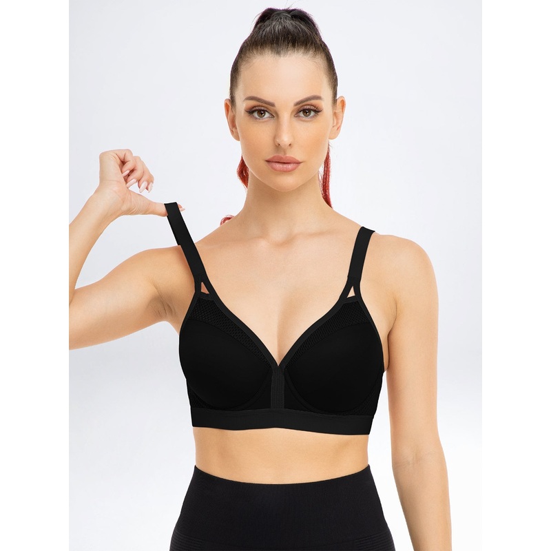 V Neck Full Figure Running Workout Bras Black 36DD