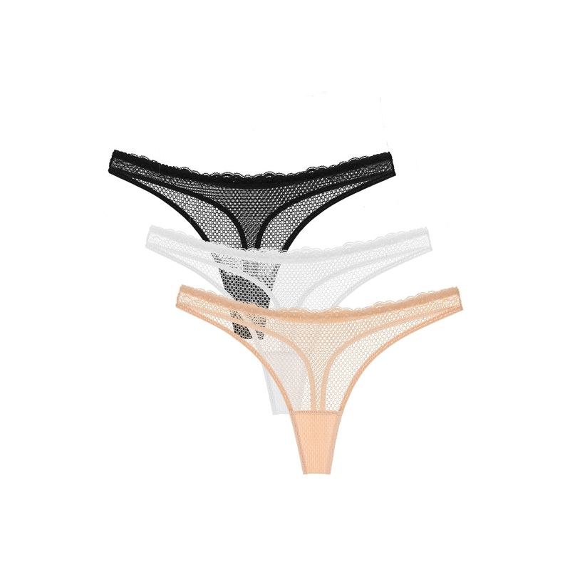 3 PCS Mid-Waisted Sexy Breathable Thongs Multicolor S