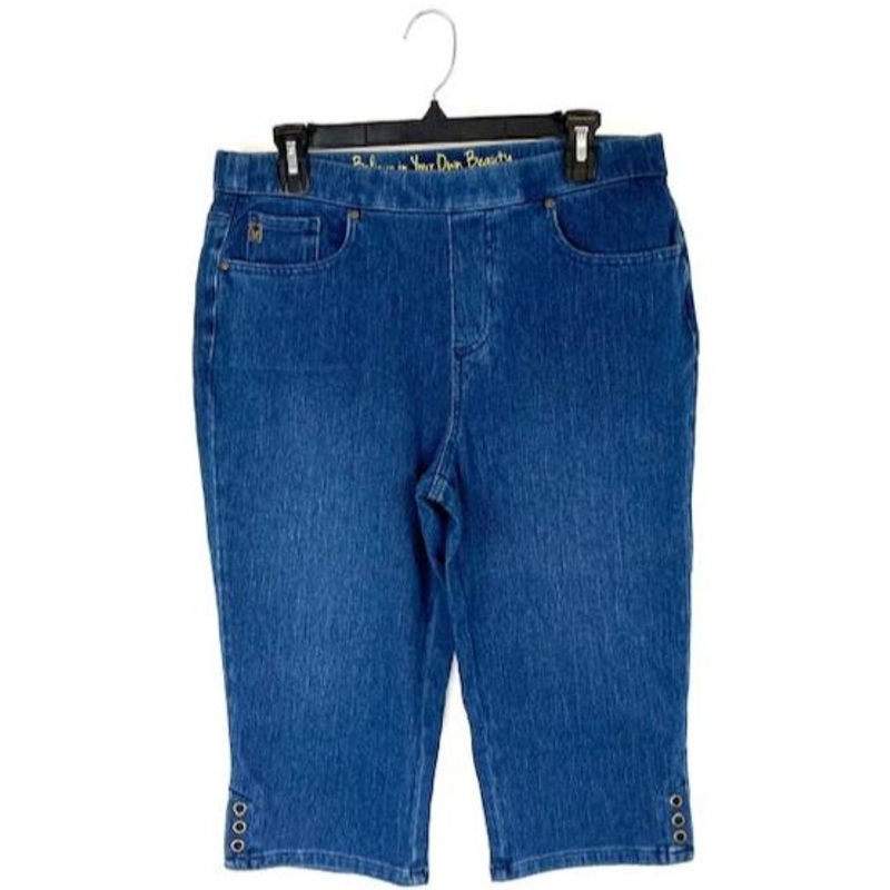 Dark Wash Cropped Gold Detail Jeans – Size 12/14