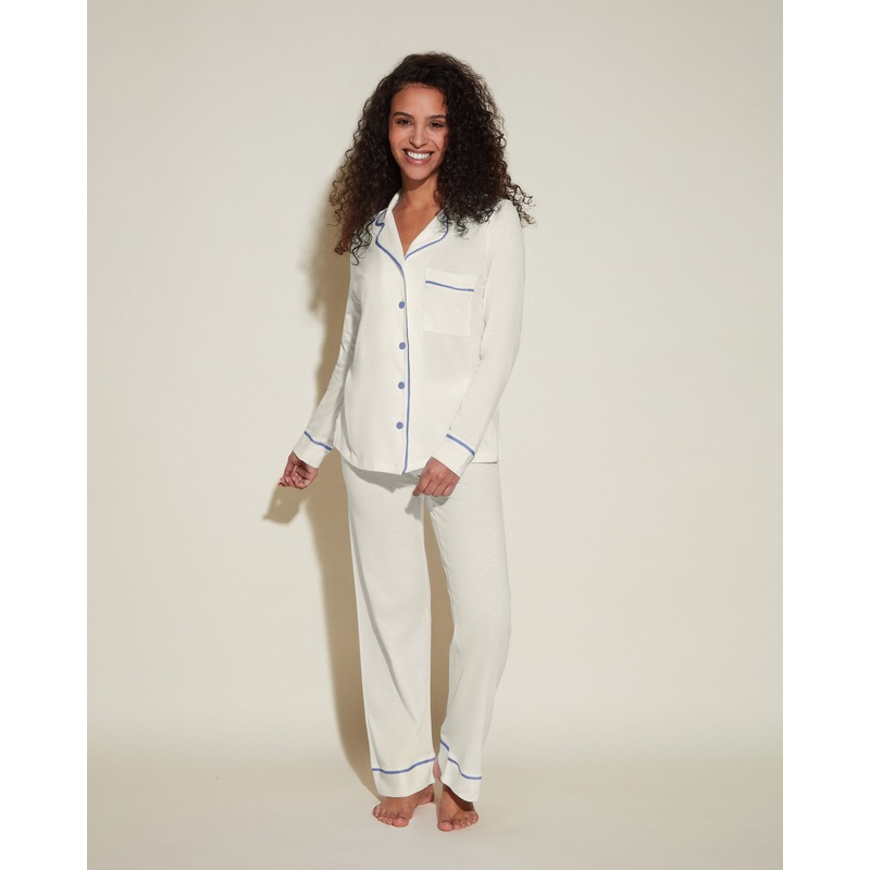 Pigiama Petite Con Top A Maniche Lunghe E Pantaloni Moon Ivory/Portofino Blue PS