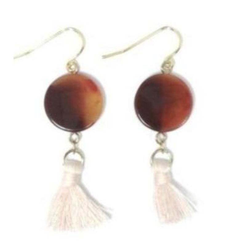 Pink Tassel Earrings With Circle Stud
