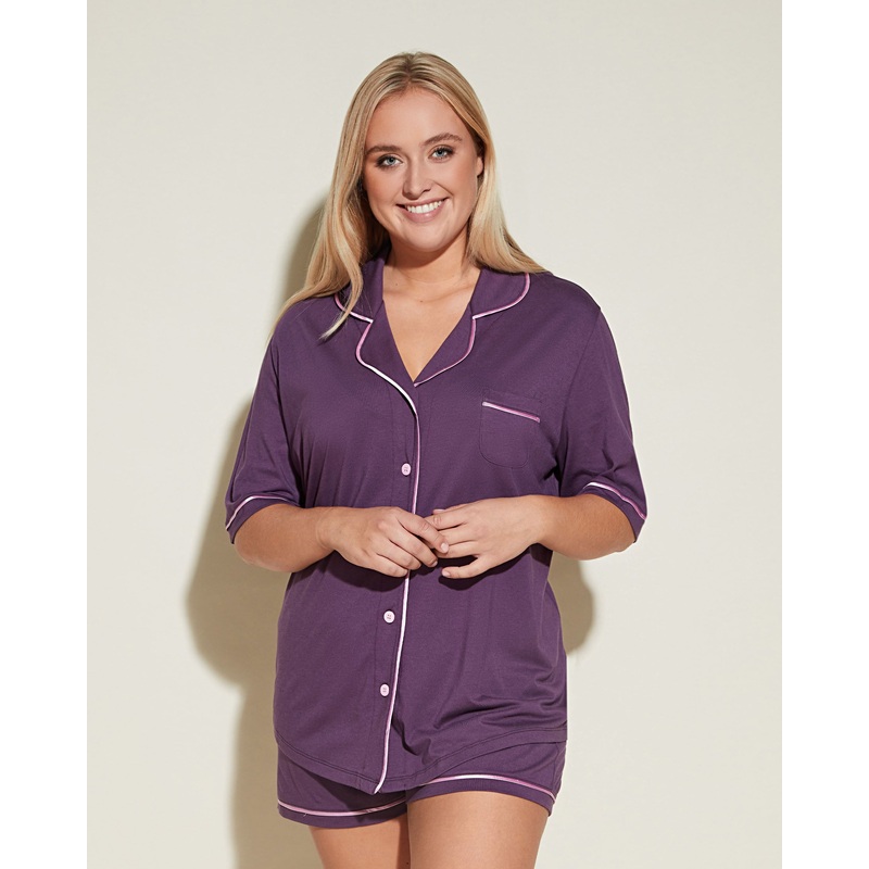 Short Sleeve Top & Boxer Pajama Set Zaadi Purple/Neela Flower XS