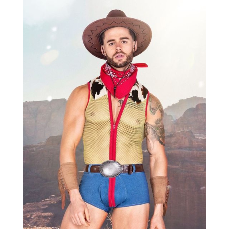 4pc Playful Sheriff Mens Costume Small Yellow/Red/Blue