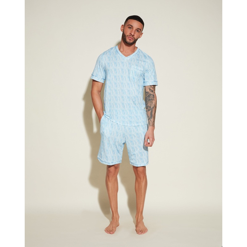 Conjunto De Pijama Para Hombre Con Camisa De Manga Corta Y Pantalones Cortos India Diamond/ Aasmani Blue S