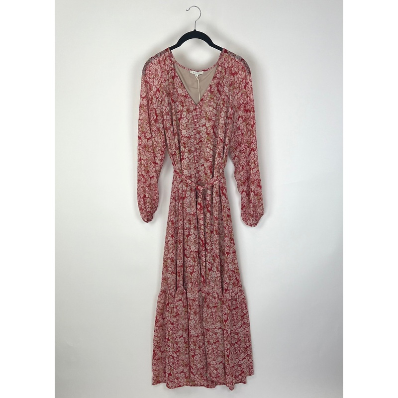 Red Floral Long Sleeve Maxi Dress – Size 2-4