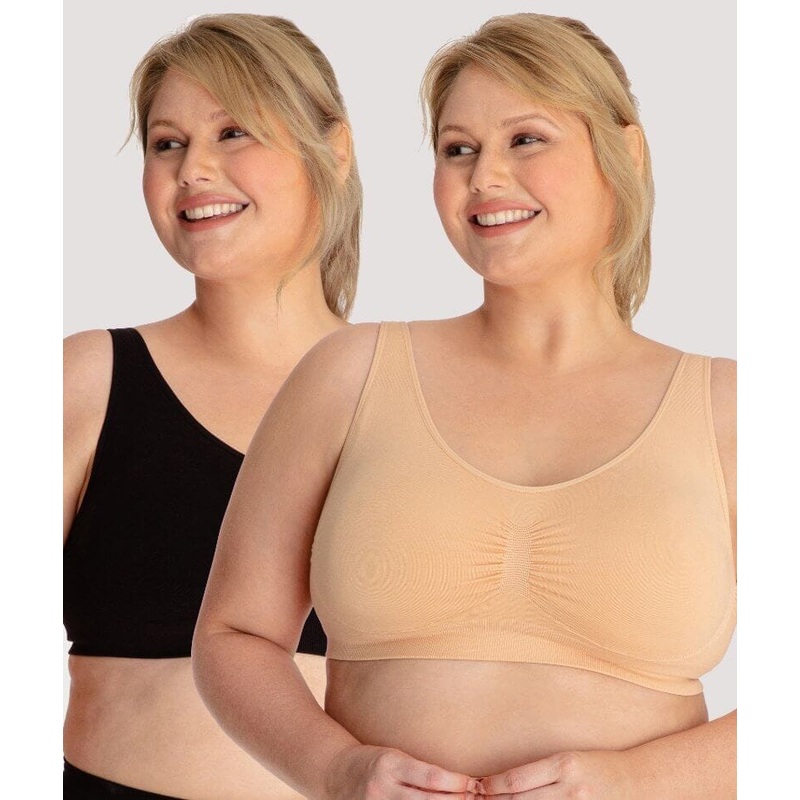 Underbliss Seamless Bamboo Blend Comfort Wire-free Bra 2 Pack – Black/Frappe S