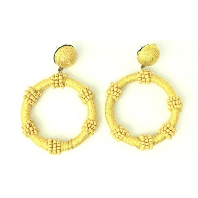 Yellow Dangle Earrings with Beaded Detail