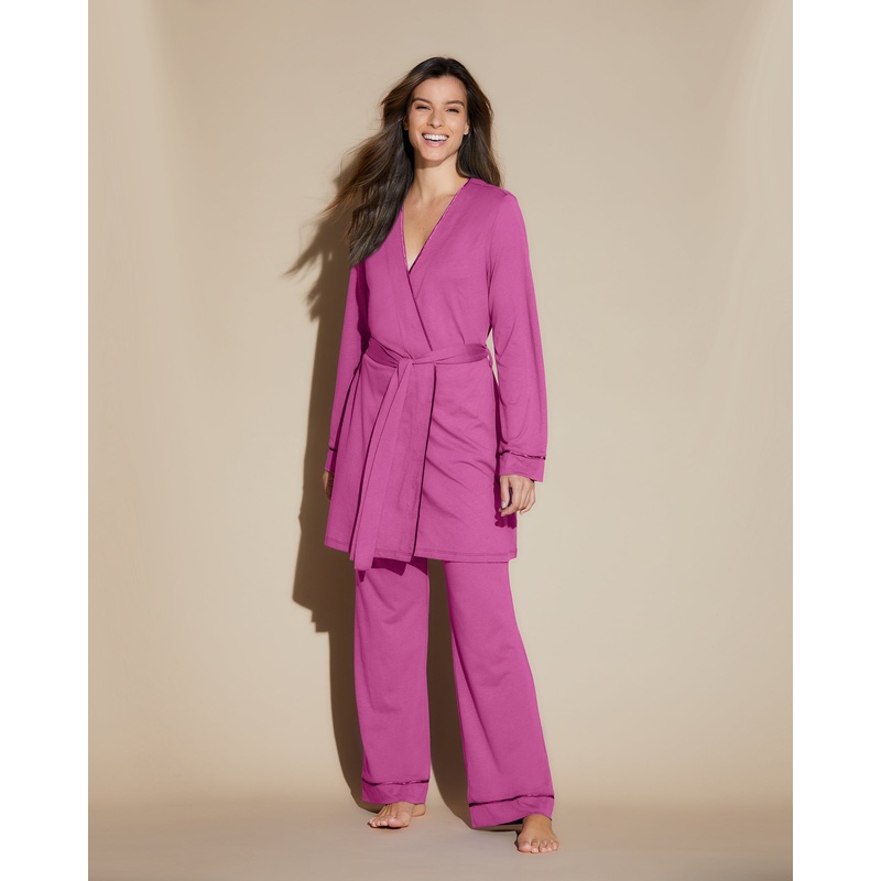 3 Piece Pajama Set With Robe Cape Fuchsia/Fiore XS