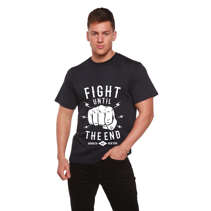 Fight Until Men’s Bamboo Viscose/Organic Cotton Short Sleeve Graphic T-Shirt Medium Black