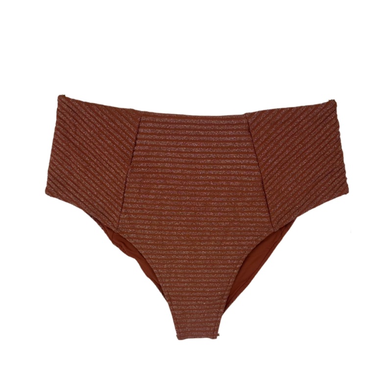 Metallic Brown High Waist Moderate Coverage Bikini Bottom – S, M, XL, XXL Small (Size 4/6)