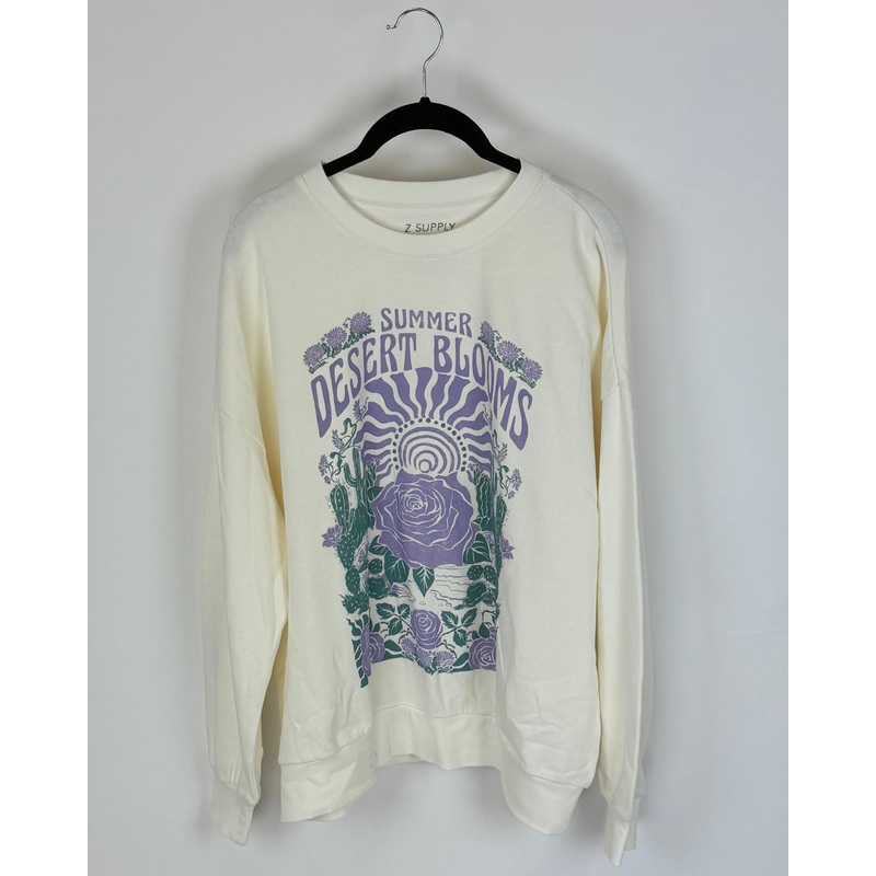 White Crewneck with Purple Roses – Size 4/6