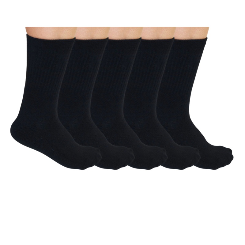 3/4 Crew Black Bamboo Viscose Socks Unisex – 5-pack Small