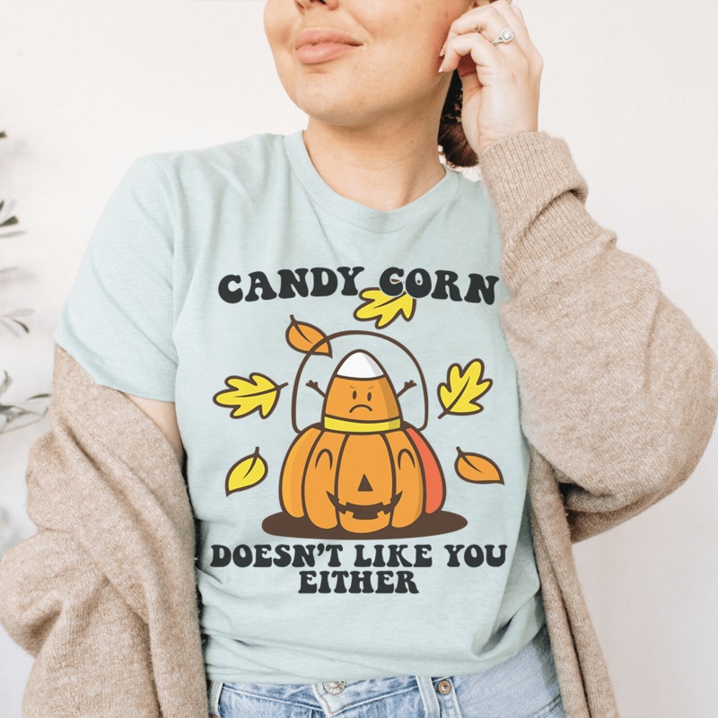 Candy Corn Doesn’t Like You Either Tee Heather Prism Dusty Blue S