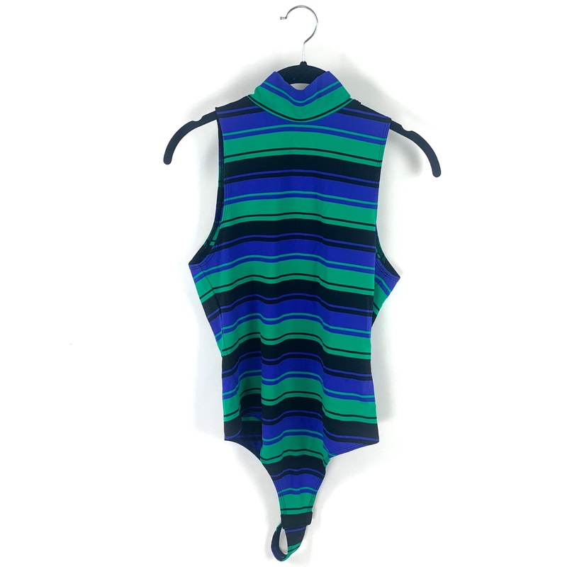 High Mock Neck Striped Bodysuit- Small