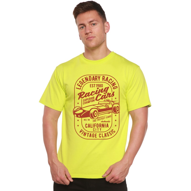 Legendary Racing Cars Men’s Bamboo Viscose/Organic Cotton Short Sleeve Graphic T-Shirt Medium Black