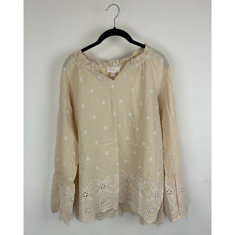 Beige Floral Eyelet Blouse – Size 6/8