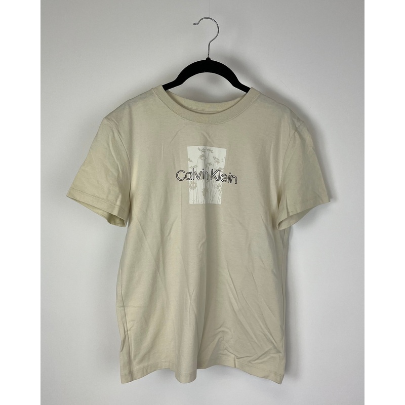 Beige Floral Logo Print Top – Small