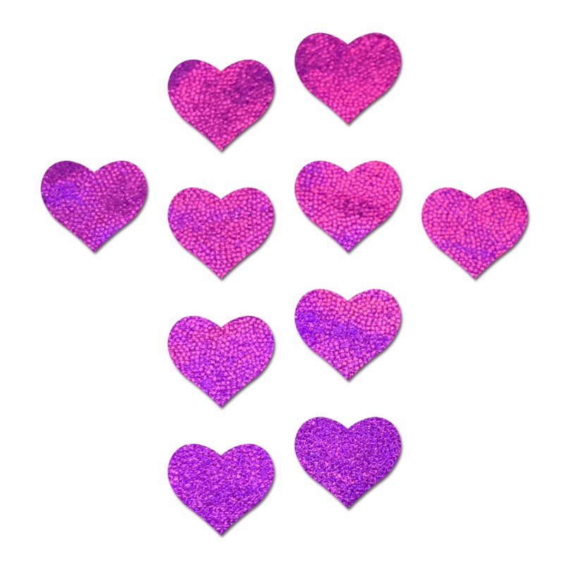 Body Minis: 10 Mini Pink Holographic Hearts Nipple & Body Pasties by Pastease Pink