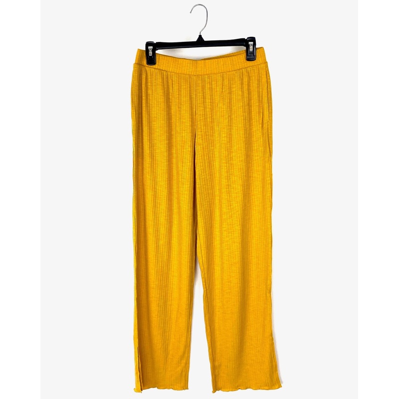 Flowy Yellow Ribbed Pants – Small, Medium Small