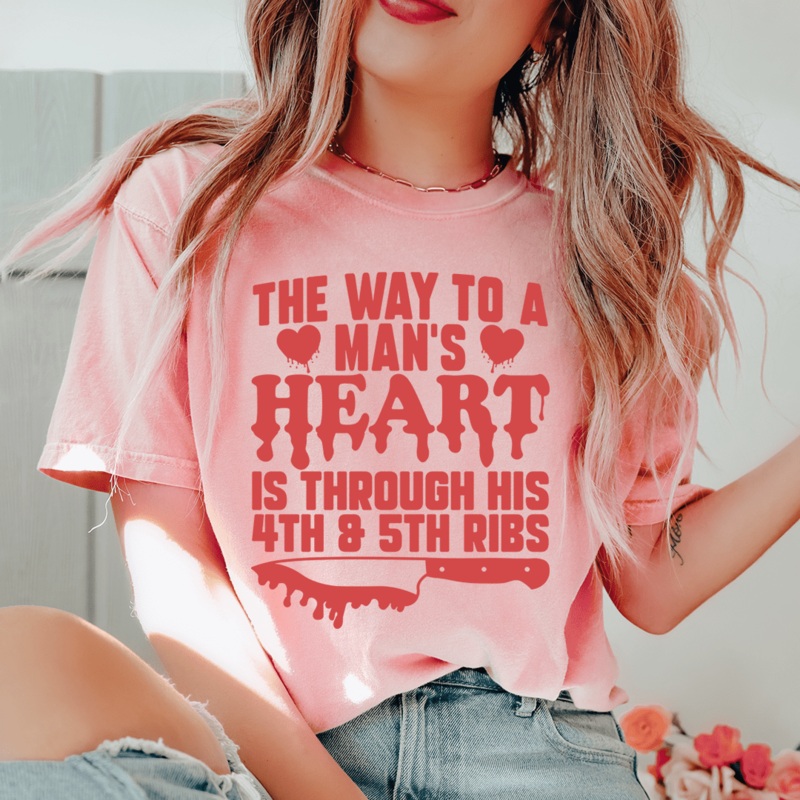The Way To A Mans Heart Is Through His Ribs Tee Pink S