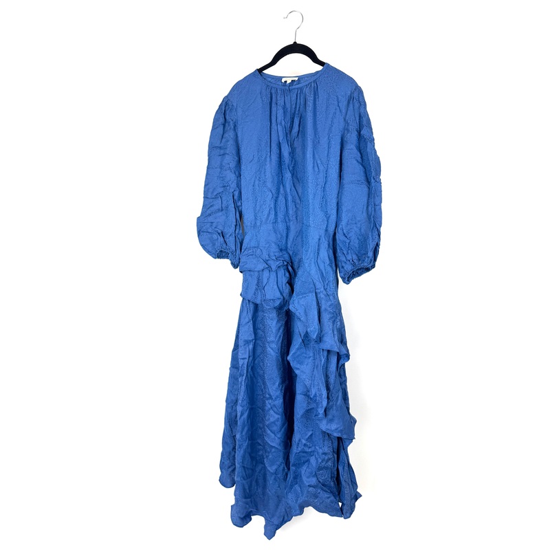 Blue Pattern Asymmetrical Ruffle Dress – Size 4/6