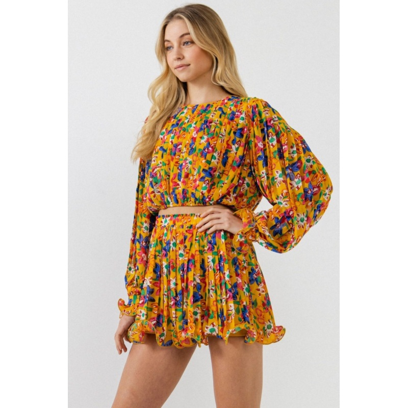 BROOKE FLORAL PLEATED CROP TOP XS