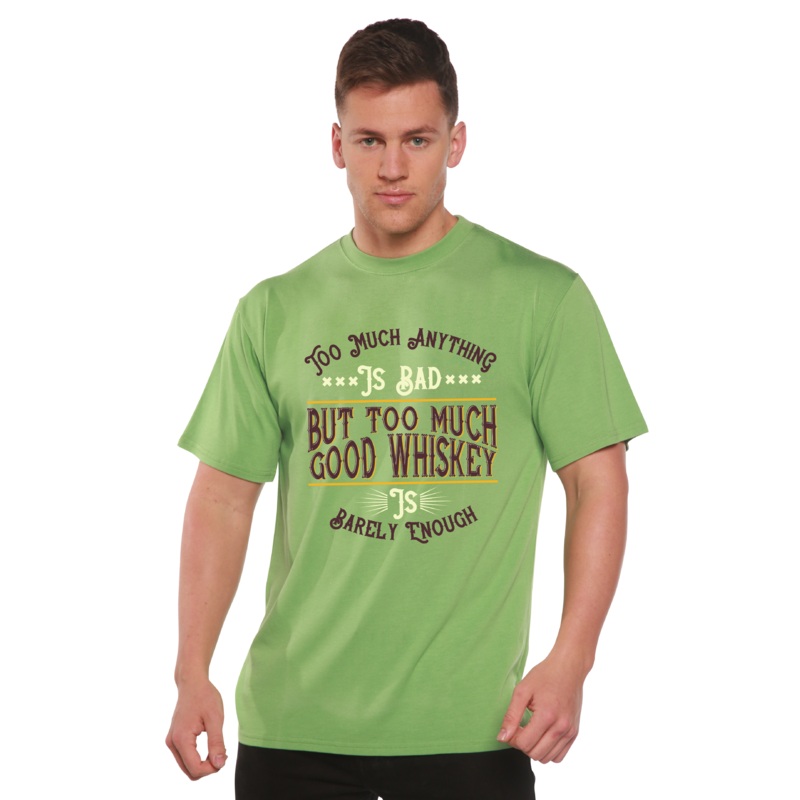 But Too Much Good Whiskey Men’s Bamboo Viscose/Organic Cotton Short Sleeve Graphic T-Shirt Medium Black