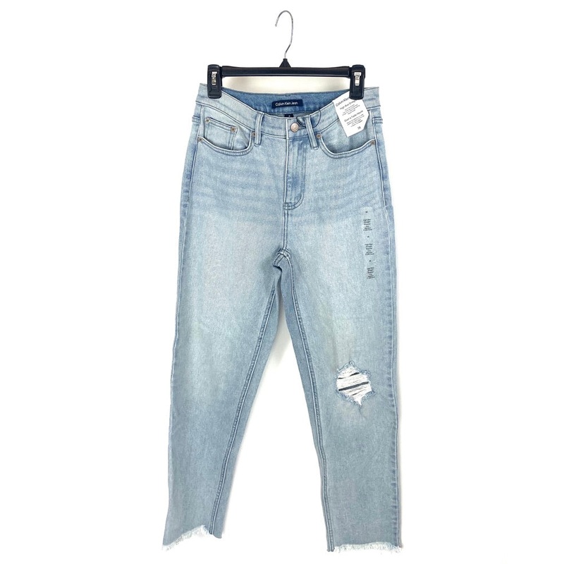 High Rise Straight Light Wash Ripped Jeans – Size 28