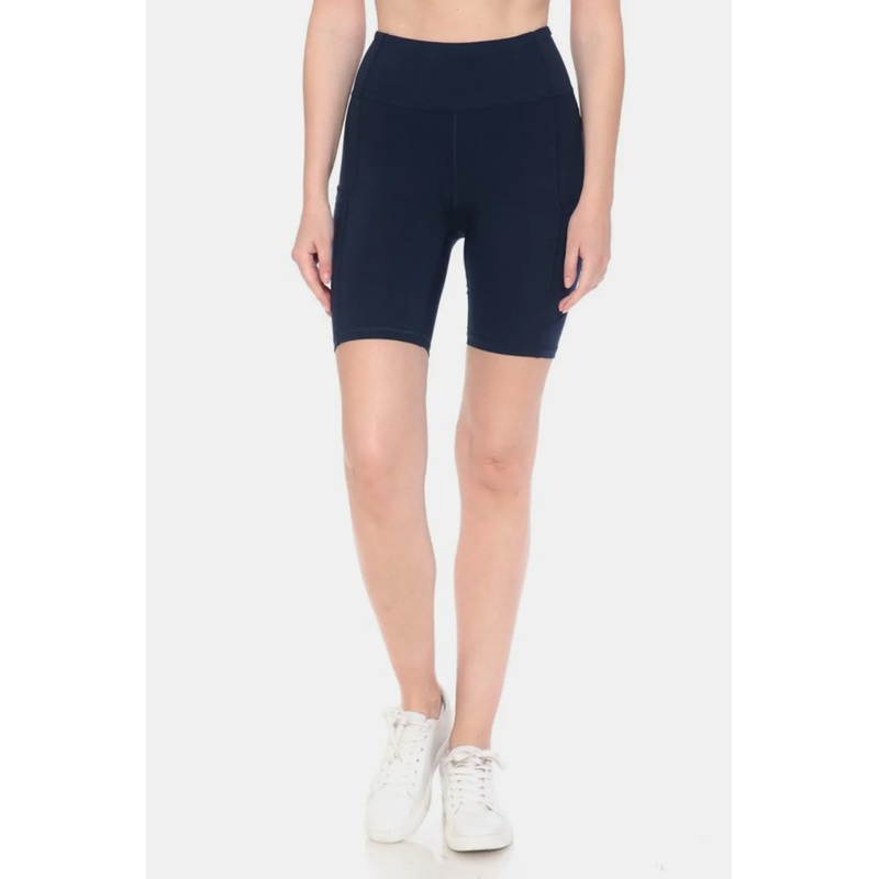 Leggings Depot Full Size High Waist Active Shorts Navy S