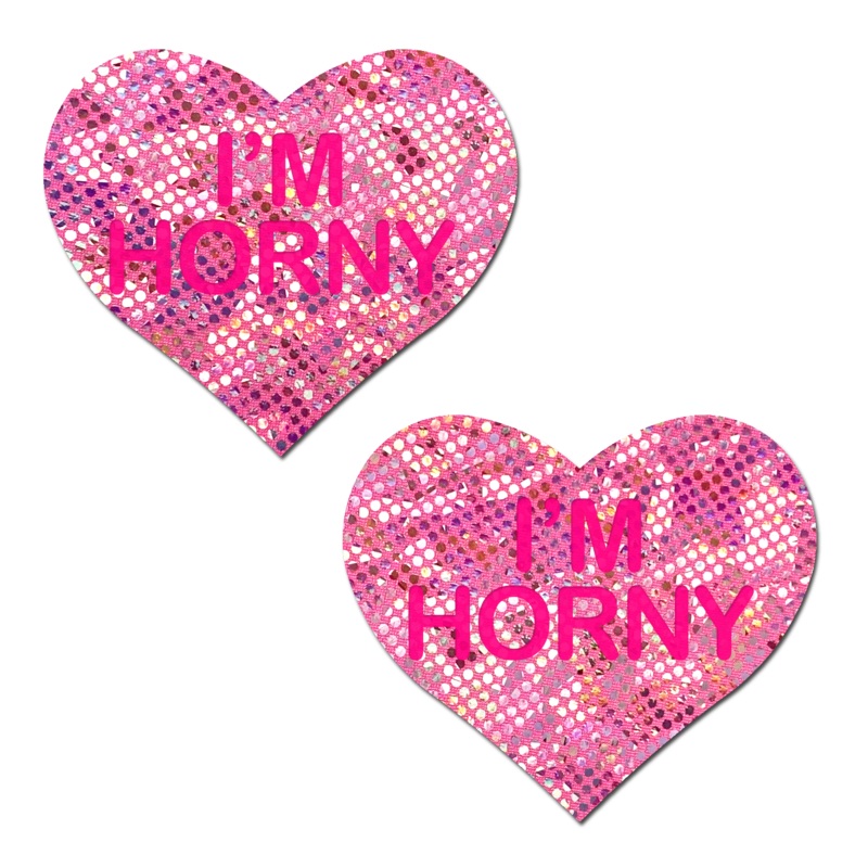 Love: Disco Pink Heart with ‘I’m Horny’ Nipple Pasties by Pastease o/s Pink