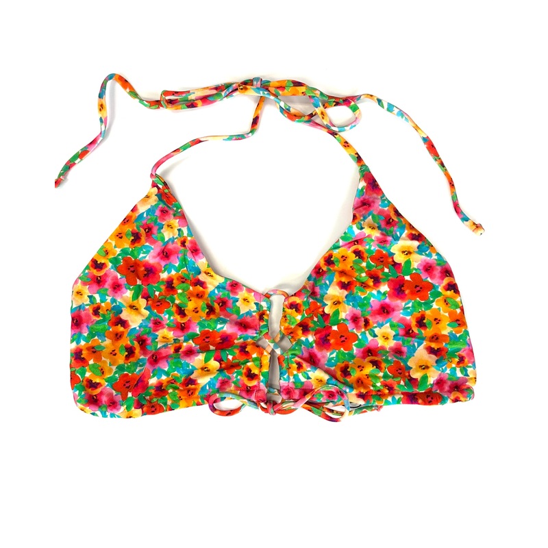 Multi Colored Floral Tie Front Bikini Top – Extra Extra Large