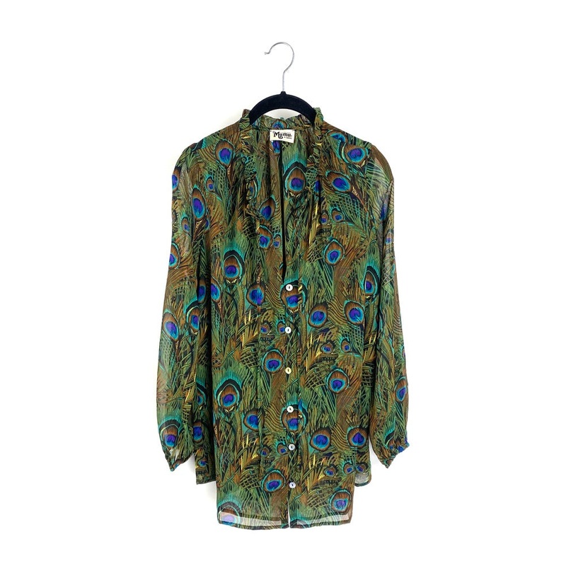 Peacock Printed Long Sleeve Blouse – Extra Small
