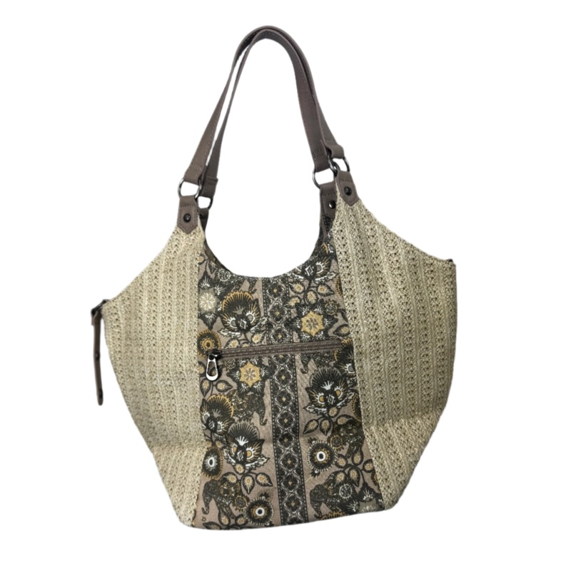 Beige Woven with Paisley Stripe Shoulder Bag