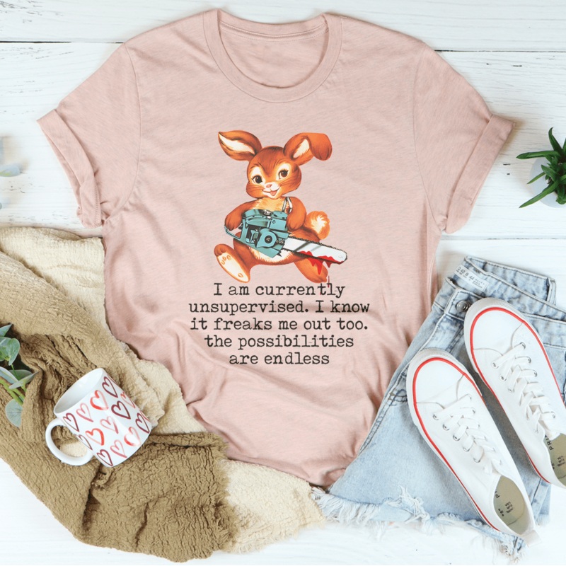 Bunny With A Chainsaw Tee Black Heather S